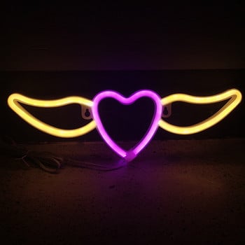LED неонова светлина Любовно сърце с форма на крила Неонова табела за спалня, стена, хол, декорация на дома, неонова лампа за тийнейджърски грил, подаръци