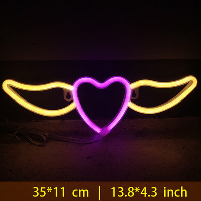 Φωτιστικό LED Neon Love Heart με Φτερά Σήμα Νέον για Υπνοδωμάτιο Τοίχο Σαλόνι Διακόσμηση Σπιτιού Φωτιστικό Neon για Teen Gril Δώρα