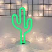 Rohelise lambiga neoon-öövalgusti kaktus, USB- ja patareitoitel laualamp pulma-sünnipäevapeoks, telkimine, lastetuba