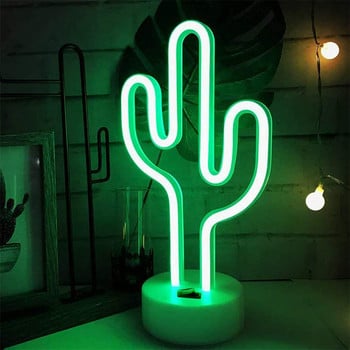 Неонова нощна лампа с форма на кактус със зелена лампа USB и захранвана с батерии настолна лампа за сватба, рожден ден, къмпинг, детска стая