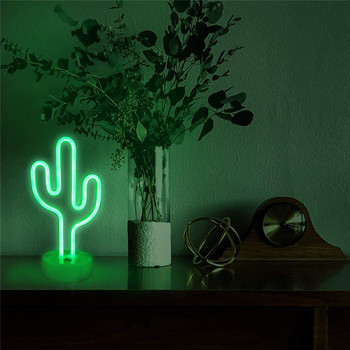 Неонова нощна лампа с форма на кактус със зелена лампа USB и захранвана с батерии настолна лампа за сватба, рожден ден, къмпинг, детска стая