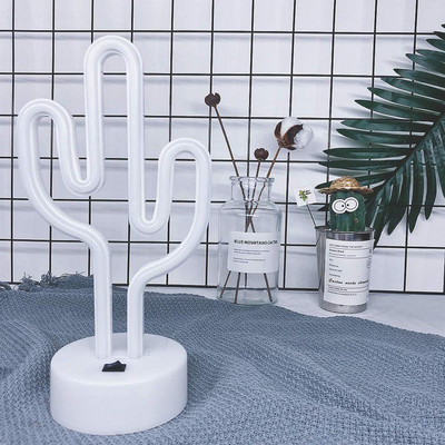 Rohelise lambiga neoon-öövalgusti kaktus, USB- ja patareitoitel laualamp pulma-sünnipäevapeoks, telkimine, lastetuba