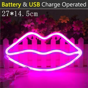 Neoonheleroosa, punased huuled LED-neoonsilt USB / patareitoitel kodune pulmapidu Valentinipäeva seinale riputatud sisekujundus Neoon