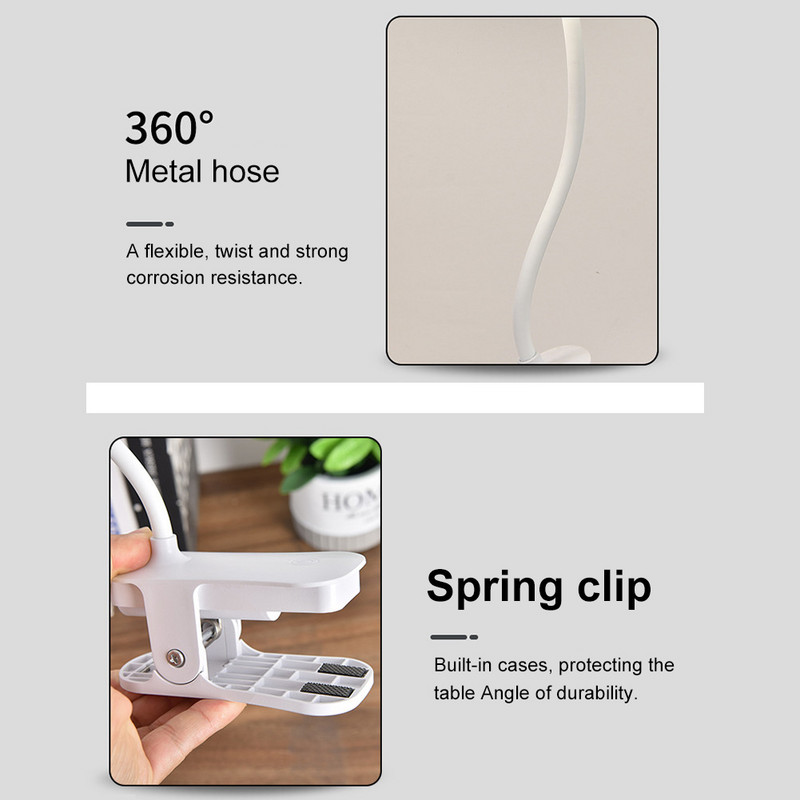 Klambriga LED laualamp Paindlik laualamp raamatute lugemiseks Õppetöö Kontori voodi kõrval töötamine Laste öövalgusti koju