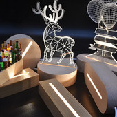 Ξύλινη βάση LED επιτραπέζιας λάμπας USB Creative φως νύχτας κρεβατοκάμαρας με διακόπτη 3D ακρυλικό φύλλο DIY Photo Card Ξύλινα αξεσουάρ δώρου