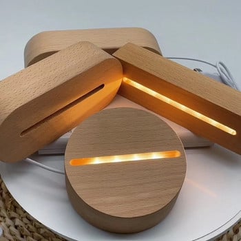 Ξύλινη βάση LED επιτραπέζιας λάμπας USB Creative φως νύχτας κρεβατοκάμαρας με διακόπτη 3D ακρυλικό φύλλο DIY Photo Card Ξύλινα αξεσουάρ δώρου