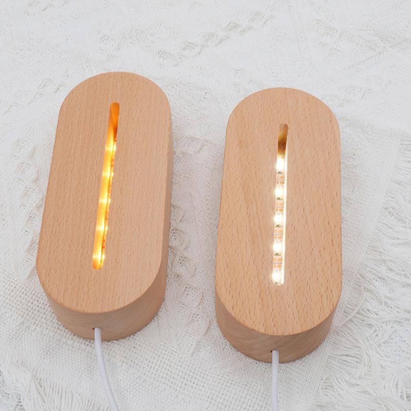 Medinis LED stalinės lempos pagrindas USB kūrybiškas miegamojo naktinis šviestuvas su jungikliu 3D akrilo lakštas „Pasidaryk pats“ nuotraukų kortelė Mediniai dovanų priedai