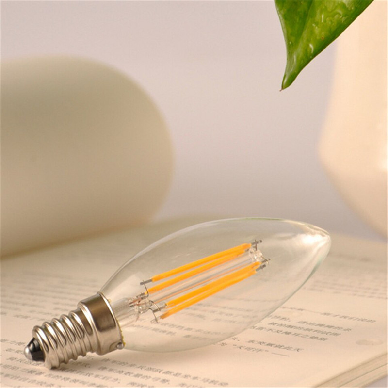 Bec LED E14 Șurub 220V 4W LED COB Imitație retro Sârmă de tungsten Filament Lumânare Bec Candelabre Flacără Lampă cu vârf îndoit