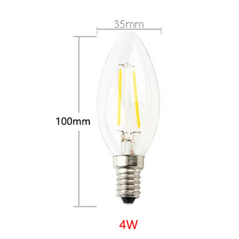 Bec LED E14 Șurub 220V 4W LED COB Imitație retro Sârmă de tungsten Filament Lumânare Bec Candelabre Flacără Lampă cu vârf îndoit