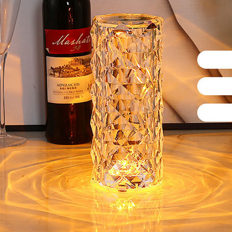 LED kristāla galda lampas rozes gaismas projektors 3/16 krāsu pieskāriena regulējams romantisks dimanta atmosfēras gaisma USB pieskāriena nakts gaisma