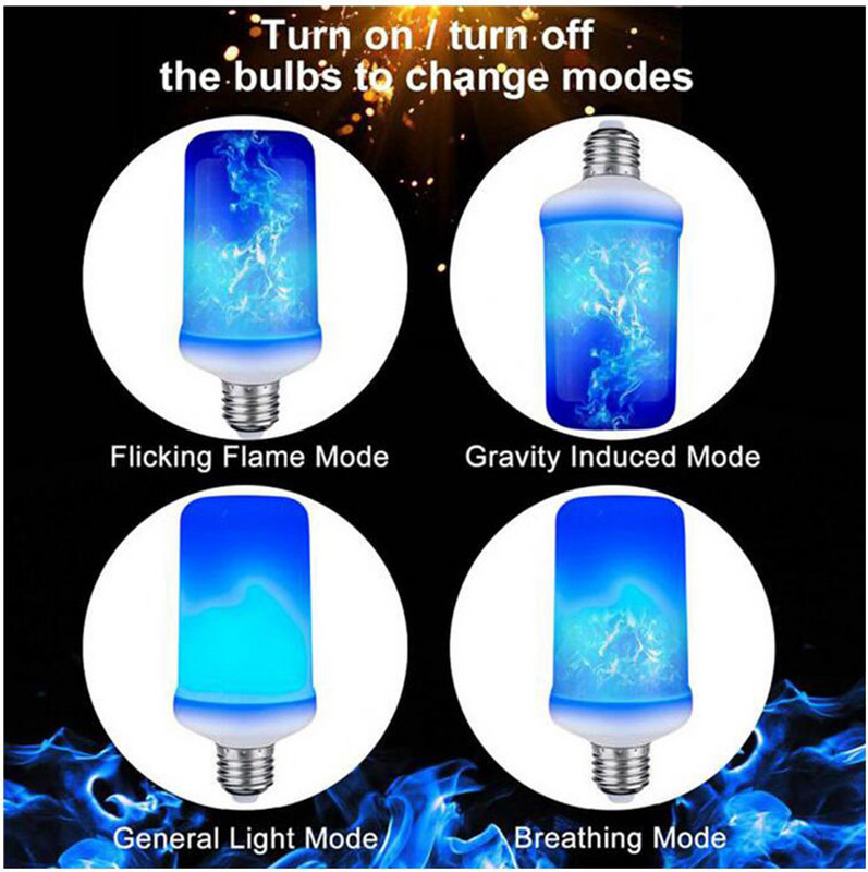 4 режима Декоративна крушка с ефект на пламък LED Dynamic Flame Blue Light E27 Creative Corn Bulb Ефект на симулация на пламък Нощна светлина