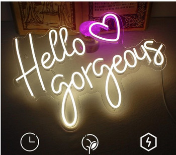 Hello Neon Light Φώτα τοίχου LED Κατάστημα Ευχετήριες πινακίδες Διακόσμηση σπιτιού Νυχτερινό φωτιστικό Βιτρίνα Γάμου Βιτρίνα καταστήματος Μπαταρία & USB