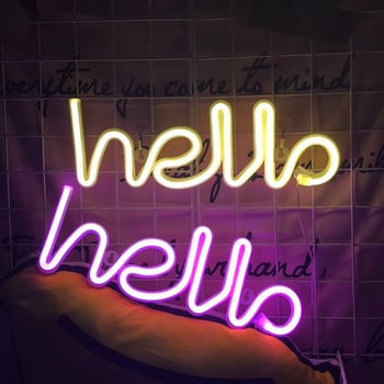 Hello Neon Light Φώτα τοίχου LED Κατάστημα Ευχετήριες πινακίδες Διακόσμηση σπιτιού Νυχτερινό φωτιστικό Βιτρίνα Γάμου Βιτρίνα καταστήματος Μπαταρία & USB