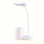 LED asztali lámpa tolltartóval, asztali lámpa számítógéphez/asztali számítógéphez - fehér, újratölthető, szemkímélő, rugalmas hattyúnyak, szabályozható