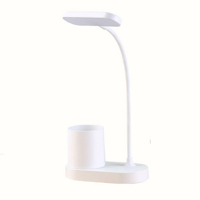 LED galda lampa ar pildspalvas turētāju, galda gaisma datoram/galdvirsmai - balts, uzlādējams, acu kopjošs, elastīgs zoss kakls, regulējams