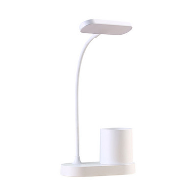 LED asztali lámpa tolltartóval, asztali lámpa számítógéphez/asztali számítógéphez - fehér, újratölthető, szemkímélő, rugalmas hattyúnyak, szabályozható