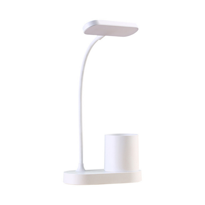 LED asztali lámpa tolltartóval, asztali lámpa számítógéphez/asztali számítógéphez - fehér, újratölthető, szemkímélő, rugalmas hattyúnyak, szabályozható