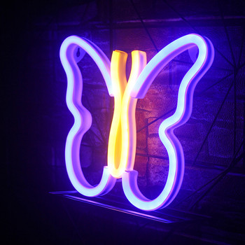 Wanxing Дизайн на пеперуда Неонови светлини USB Захранван от батерии Табела Окачване на стена Art For Brithday Коледа Магазин за подаръци Arcade Kid Room Decor