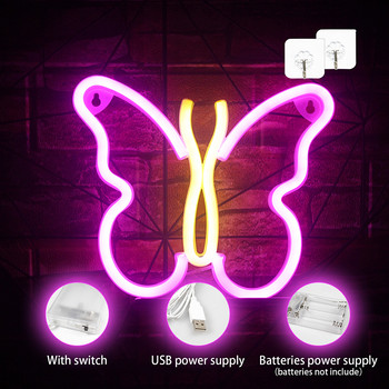 Wanxing Дизайн на пеперуда Неонови светлини USB Захранван от батерии Табела Окачване на стена Art For Brithday Коледа Магазин за подаръци Arcade Kid Room Decor