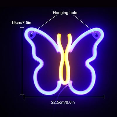 Wanxing Motýlí dizajn Neónové svetlá USB batériové napájanie Nástenné umenie na narodeniny Vianoce Darčekový obchod Arcade Dekorácia detskej izby
