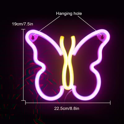 Wanxing Motýlí dizajn Neónové svetlá USB batériové napájanie Nástenné umenie na narodeniny Vianoce Darčekový obchod Arcade Dekorácia detskej izby