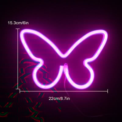 Wanxing Motýlí dizajn Neónové svetlá USB batériové napájanie Nástenné umenie na narodeniny Vianoce Darčekový obchod Arcade Dekorácia detskej izby