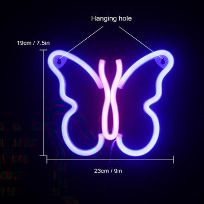 Wanxing Motýlí dizajn Neónové svetlá USB batériové napájanie Nástenné umenie na narodeniny Vianoce Darčekový obchod Arcade Dekorácia detskej izby