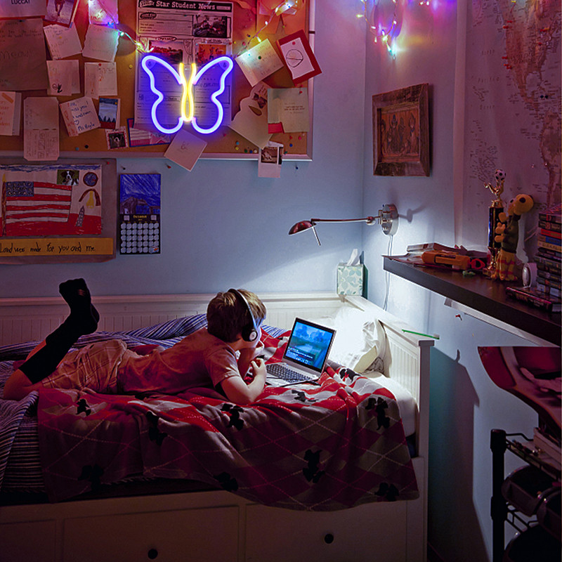 Wanxing Motýlí dizajn Neónové svetlá USB batériové napájanie Nástenné umenie na narodeniny Vianoce Darčekový obchod Arcade Dekorácia detskej izby