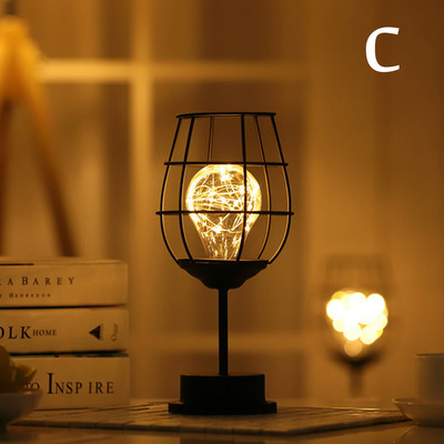 Retro vas LED lámpa Réz drót éjszakai fény Kreatív borospalack asztali lámpák Hotel lakberendezési hálószoba elemes