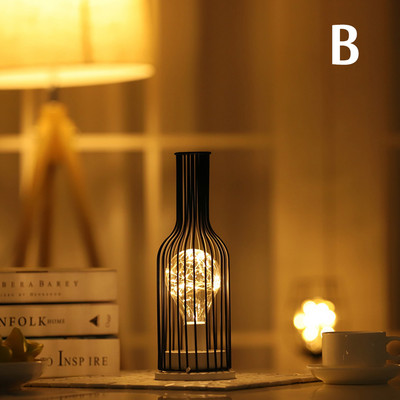 Retro vas LED lámpa Réz drót éjszakai fény Kreatív borospalack asztali lámpák Hotel lakberendezési hálószoba elemes
