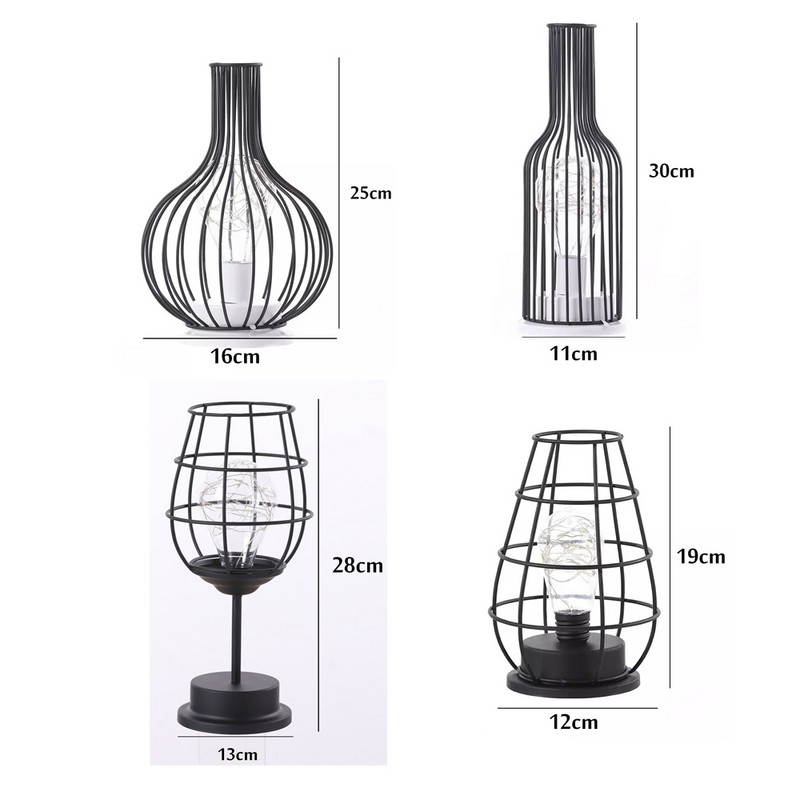 Retro vas LED lámpa Réz drót éjszakai fény Kreatív borospalack asztali lámpák Hotel lakberendezési hálószoba elemes