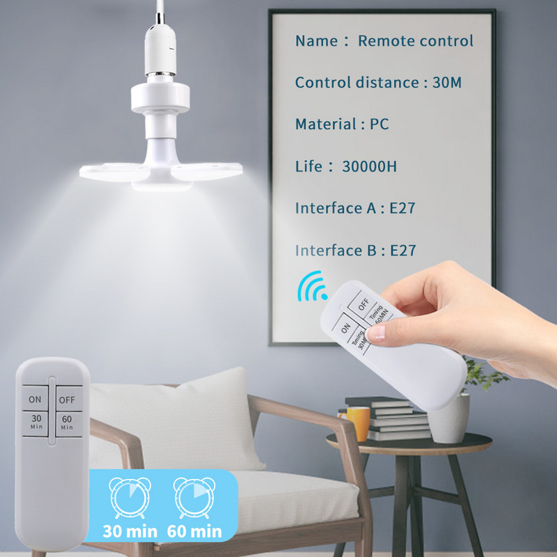 E27 LED lemputė 220V 110V 28W sulankstoma LED lempa Ventiliatoriaus foco led lemputės namų liustra lubų šviestuvui su laiko funkcija