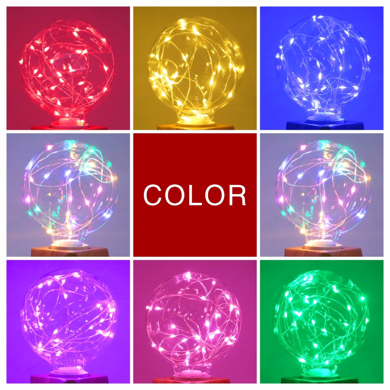 LED Edison String izzó E27 110V 220V G95 Színes RGB világítás Rézhuzalos izzó lakberendezési ünnepi éjszakai lámpa