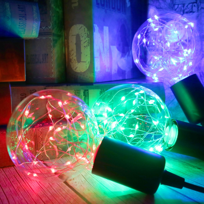 LED Edison String izzó E27 110V 220V G95 Színes RGB világítás Rézhuzalos izzó lakberendezési ünnepi éjszakai lámpa