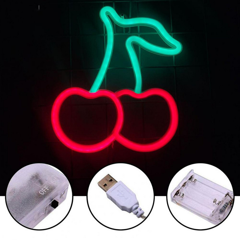 Cseresznye alakú, hosszú élettartamú, elemmel működő, többszínű neonreklámlámpa otthoni használatra