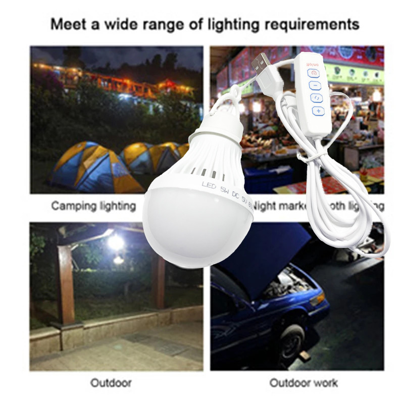 Lampă de camping cu LED DC5V 5W Bec de urgență Usb, 3 culori, cu reglare reglabilă pentru cort suspendat, grătar, pescuit, reparații, echipamente în aer liber