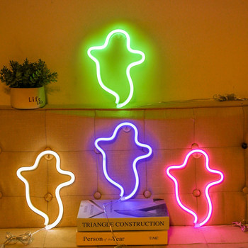 Хелоуин Ghost LED лампа на закрито Нощно захранване за неонови надписи за детска всекидневна