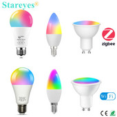 Tuya Smart WiFi Zigbee RGB CCT E27 9W LED spuldze E14 5W LED sveču gaisma GU10 5W LED prožektora lampa Alexa Home Siri Alice Control