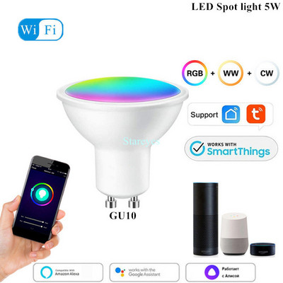 Tuya Smart WiFi Zigbee RGB CCT E27 9W LED spuldze E14 5W LED sveču gaisma GU10 5W LED prožektora lampa Alexa Home Siri Alice Control