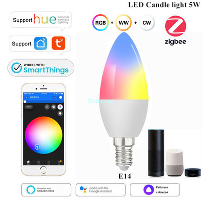 Tuya Smart WiFi Zigbee RGB CCT E27 9W LED spuldze E14 5W LED sveču gaisma GU10 5W LED prožektora lampa Alexa Home Siri Alice Control