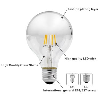 Καθρέφτης Ασημί Retro Edison LED Λαμπτήρας E14 E27 4W G45 A60 ST64 G80 G95 Vintage νήματος Lampada LED Λαμπτήρας Ζεστός Λευκός Φωτισμός