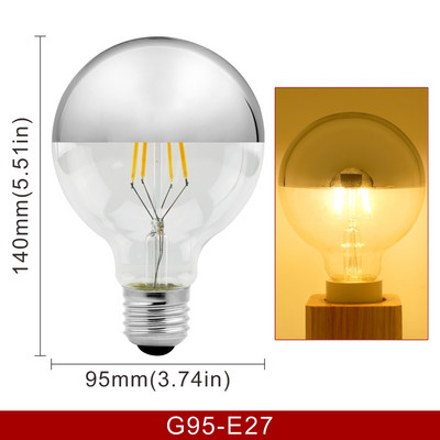 Oglindă Argintiu Retro Edison Bec LED E14 E27 4W G45 A60 ST64 G80 G95 Lampă Vintage cu filament Lampada LED Iluminare alb cald