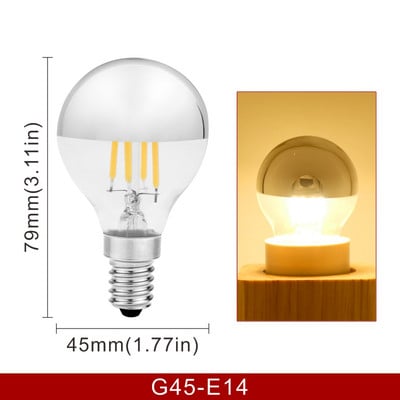 Oglindă Argintiu Retro Edison Bec LED E14 E27 4W G45 A60 ST64 G80 G95 Lampă Vintage cu filament Lampada LED Iluminare alb cald