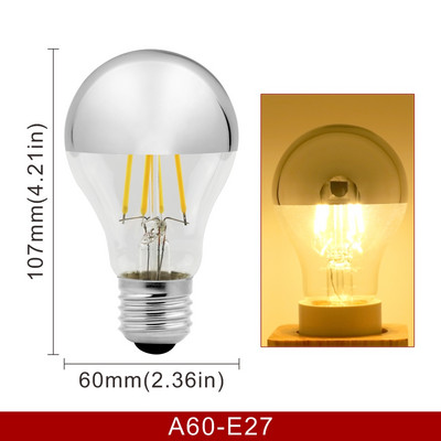 Oglindă Argintiu Retro Edison Bec LED E14 E27 4W G45 A60 ST64 G80 G95 Lampă Vintage cu filament Lampada LED Iluminare alb cald