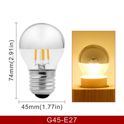 Oglindă Argintiu Retro Edison Bec LED E14 E27 4W G45 A60 ST64 G80 G95 Lampă Vintage cu filament Lampada LED Iluminare alb cald