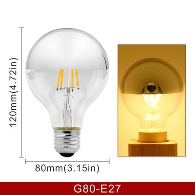 Oglindă Argintiu Retro Edison Bec LED E14 E27 4W G45 A60 ST64 G80 G95 Lampă Vintage cu filament Lampada LED Iluminare alb cald