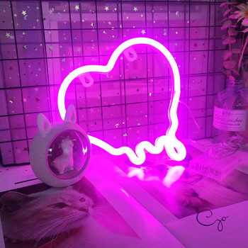 LED Неонова табела във формата на сърце Изкуство на стената на спалнята Декорация на детската стая Неонова лампа Захранвана от USB парти Празнична сватбена декоративна нощна лампа