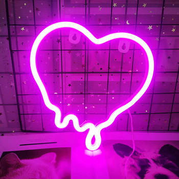 LED Неонова табела във формата на сърце Изкуство на стената на спалнята Декорация на детската стая Неонова лампа Захранвана от USB парти Празнична сватбена декоративна нощна лампа