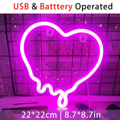 LED Σχήμα καρδιάς Πινακίδα νέον Υπνοδωμάτιο Τέχνη τοίχου Διακόσμηση παιδικού δωματίου Λάμπα νέον USB Powered για γιορτινό πάρτι γάμου Διακοσμητικό νυχτερινό φως