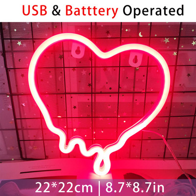LED Σχήμα καρδιάς Πινακίδα νέον Υπνοδωμάτιο Τέχνη τοίχου Διακόσμηση παιδικού δωματίου Λάμπα νέον USB Powered για γιορτινό πάρτι γάμου Διακοσμητικό νυχτερινό φως